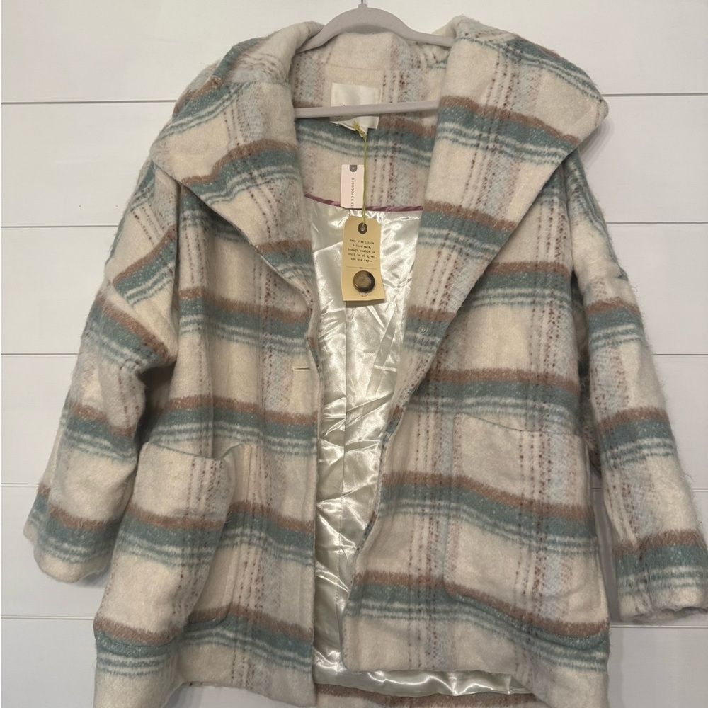 Anthropologie Plaid Hooded Coat with Pockets